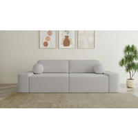 ECKSOFA OVAL Hellgrau Bouclé Rückenkissen, Schlaffunktion, Rücken echt, Stauraum  - Hellgrau/Schwarz, Design, Kunststoff/Textil (268/110cm) - MID.YOU