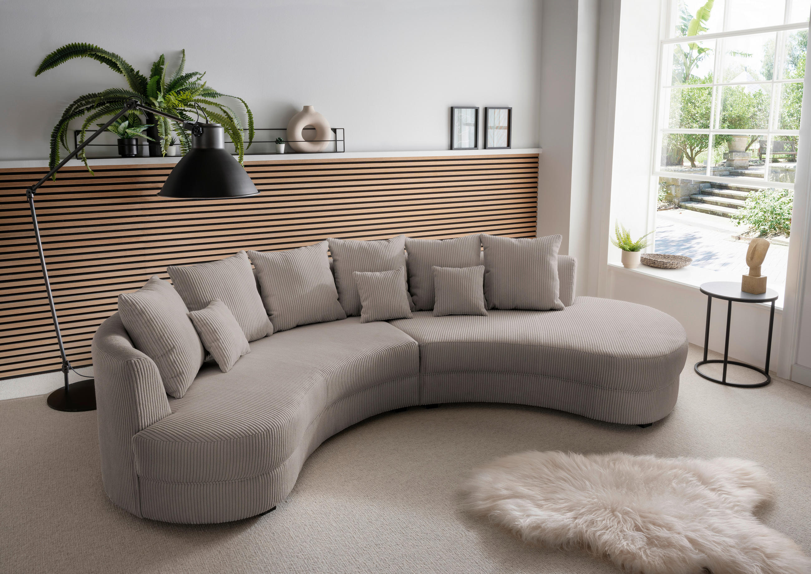 WOHNLANDSCHAFT Graubraun Cord  - Graubraun/Schwarz, Design, Kunststoff/Textil (300/160cm) - Livetastic