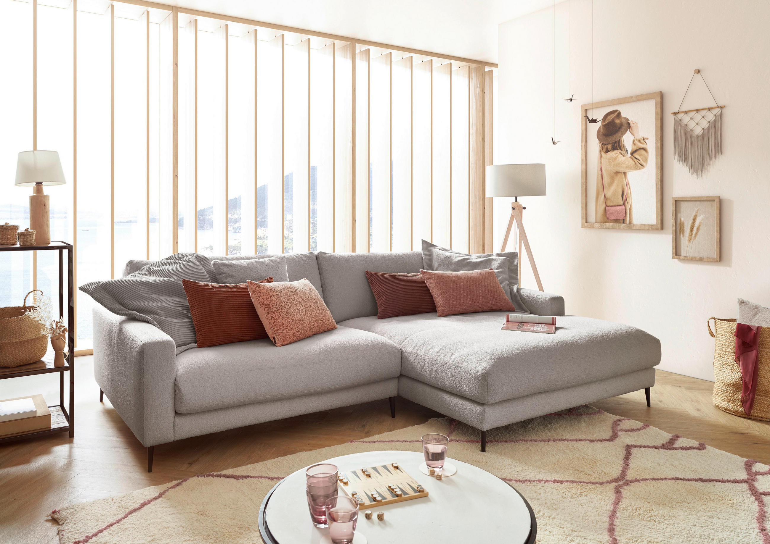 ECKSOFA in Flachgewebe Hellgrau  - Hellgrau/Schwarz, Design, Textil/Metall (272/190cm) - Lomoco