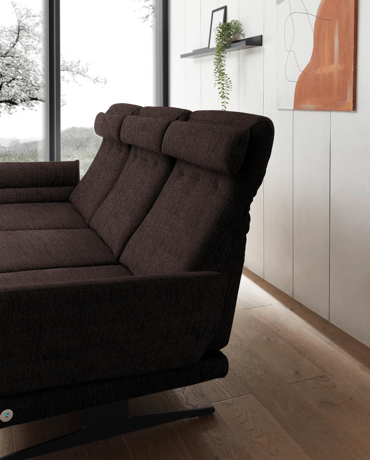 ECKSOFA in Flachgewebe Braun  - Schwarz/Braun, Design, Textil/Metall (176-217/279-327cm) - Dieter Knoll
