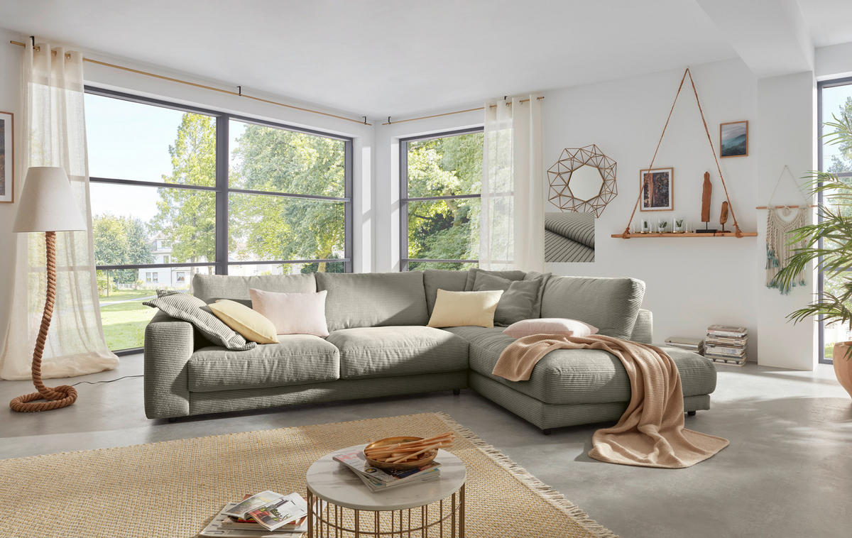 ECKSOFA in Cord Graubraun  - Graubraun/Schwarz, Design, Kunststoff/Textil (325/224cm) - Hom`in