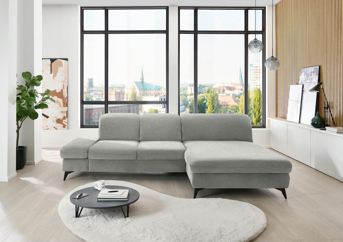 ECKSOFA Chenille Silberfarben  - Silberfarben/Schwarz, Design, Textil/Metall (288/198cm) - Beldomo Style