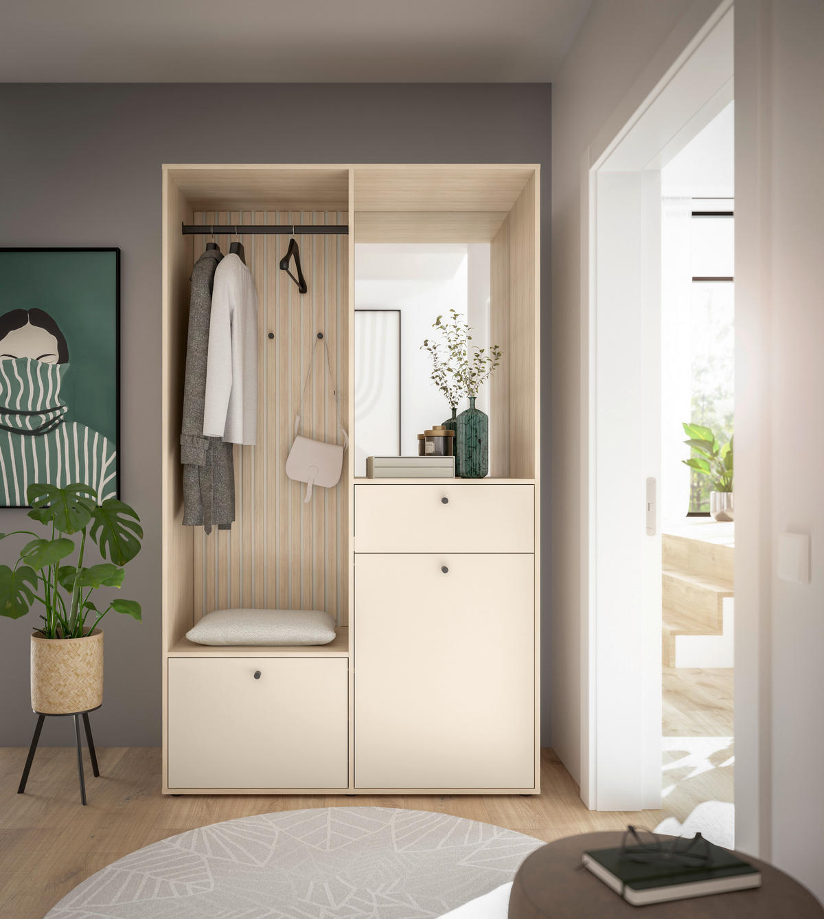 GARDEROBE 4-teilig  in 120/200/50 cm  - Kaschmir/Eichefarben, Design, Glas/Holzwerkstoff (120/200/50cm) - Xora