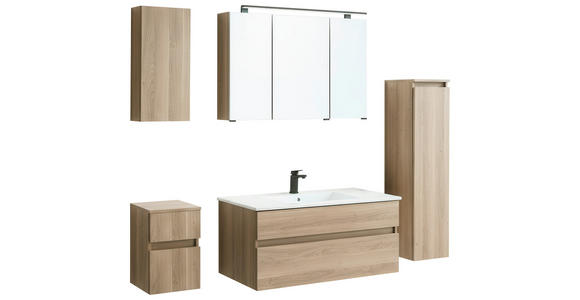 BADEZIMMER 3-teilig  in 102 cm  - Eiche dunkel/Weiß, Design, Glas/Keramik (102cm) - Novel