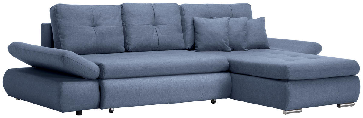 ECKSOFA in Webstoff Blau  - Chromfarben/Blau, Design, Kunststoff/Textil (302/187cm) - Carryhome