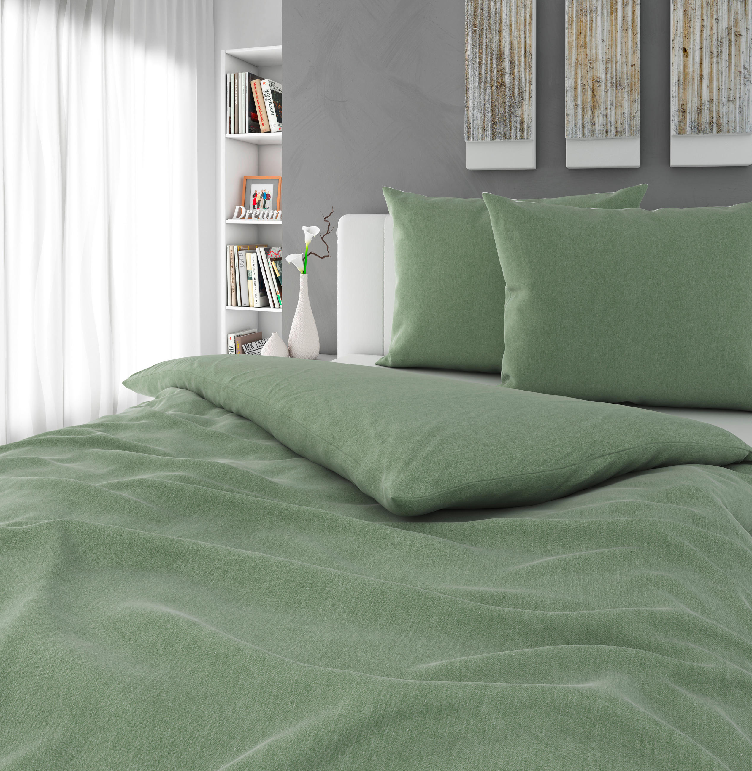 POSTELJNINA STONE WASH 200/200 cm saten zelena  - zelena, Konvencionalno, tekstil (200/200cm) - Novel