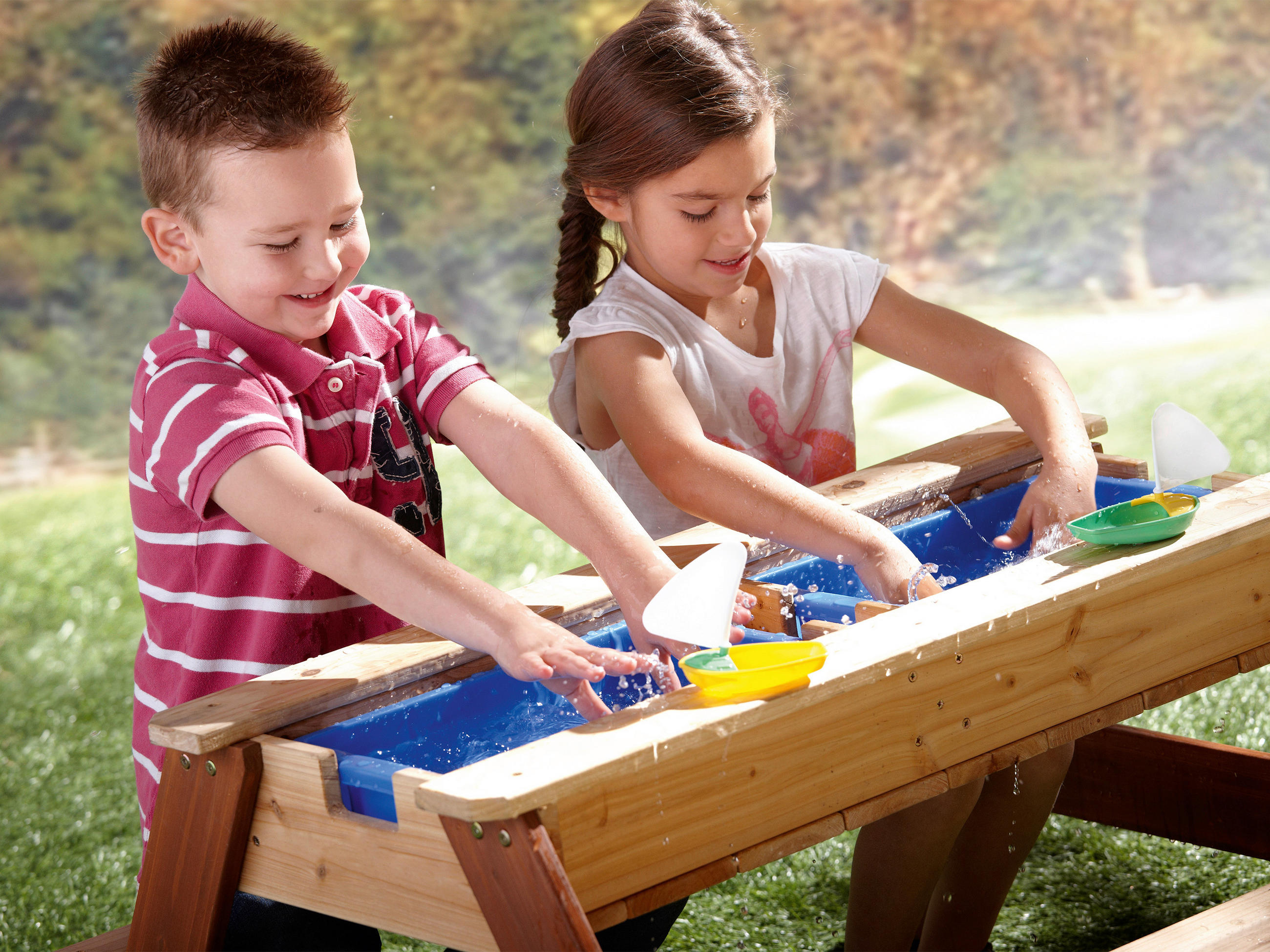 SAND- UND WASSERTISCH Holz, Kunststoff Braun  - Blau/Braun, KONVENTIONELL, Holz/Kunststoff (97,7/48,7/95cm) - Ambia Garden