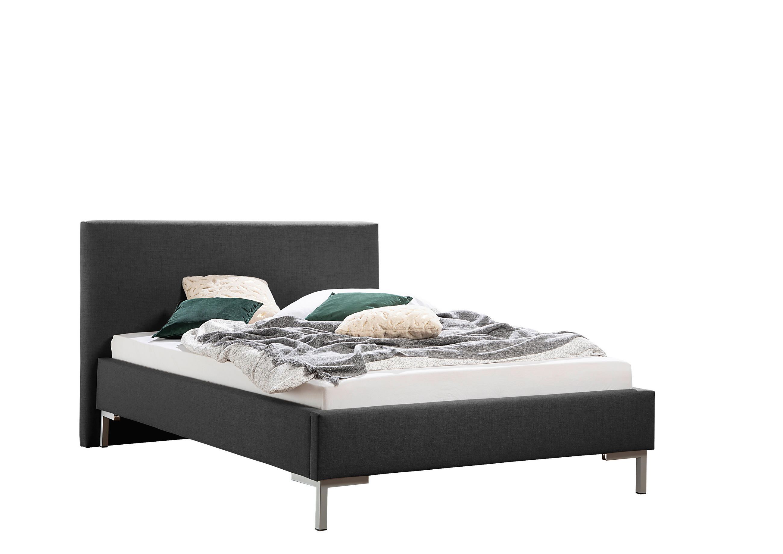 POLSTERBETT 140/200 cm,  in Anthrazit,  - Anthrazit/Silberfarben, MODERN, Textil/Metall (140/200cm) - Livetastic