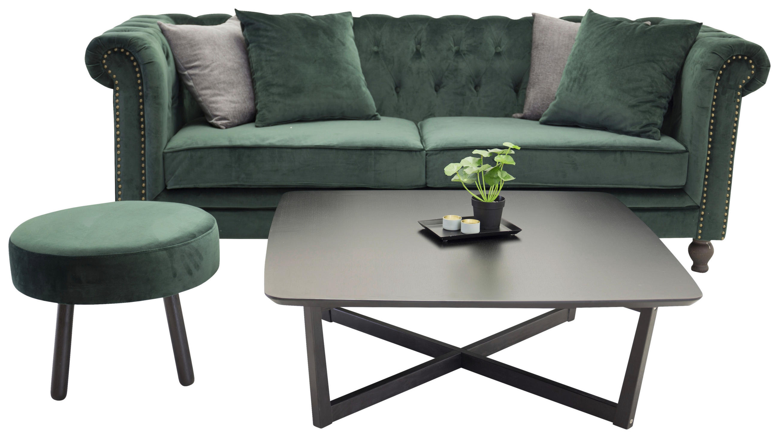 CHESTERFIELD-SOFA in  - Braun/Grün, Design, Holz/Textil (217/80/88cm) - Livetastic