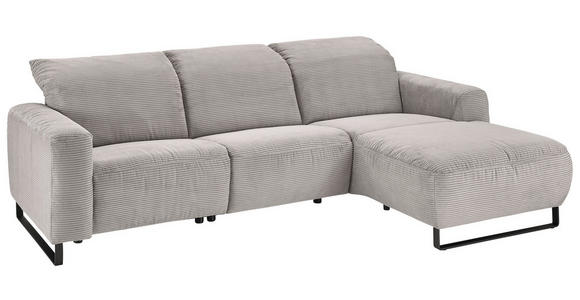 ECKSOFA in Cord Grau  - Schwarz/Grau, KONVENTIONELL, Textil/Metall (266/180cm) - Hom`in