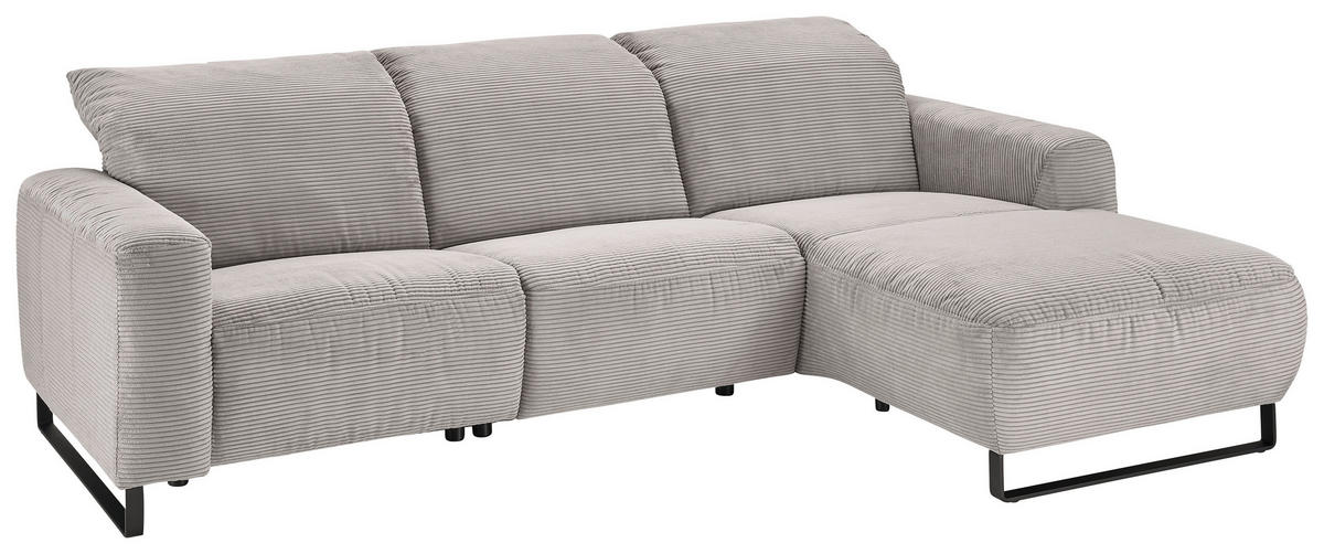 ECKSOFA in Cord Grau  - Schwarz/Grau, Konventionell, Textil/Metall (266/180cm) - Hom`in
