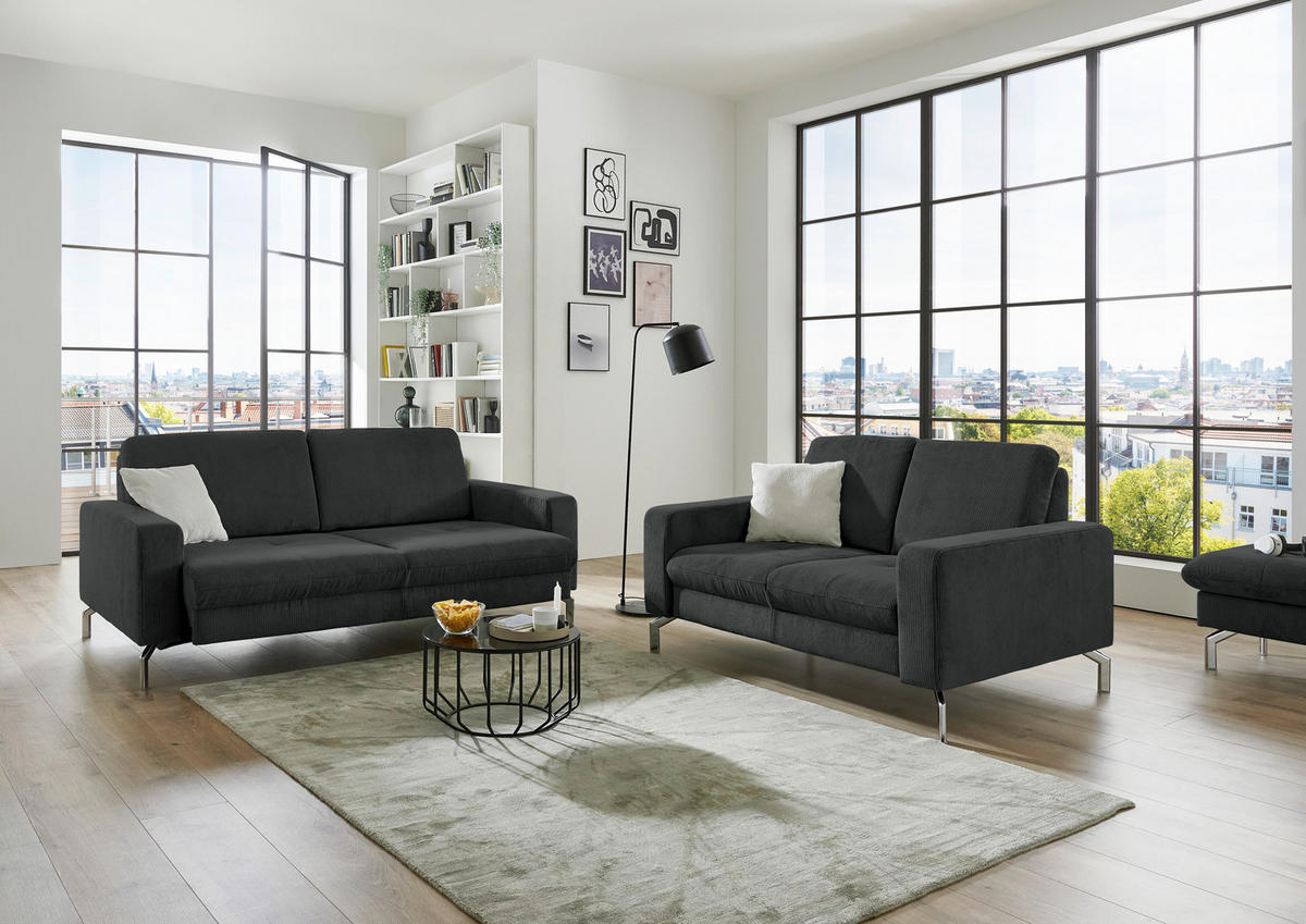 3-SITZER-SOFA Feincord Anthrazit  - Chromfarben/Anthrazit, Design, Textil/Metall (194/87/105cm) - Beldomo Style