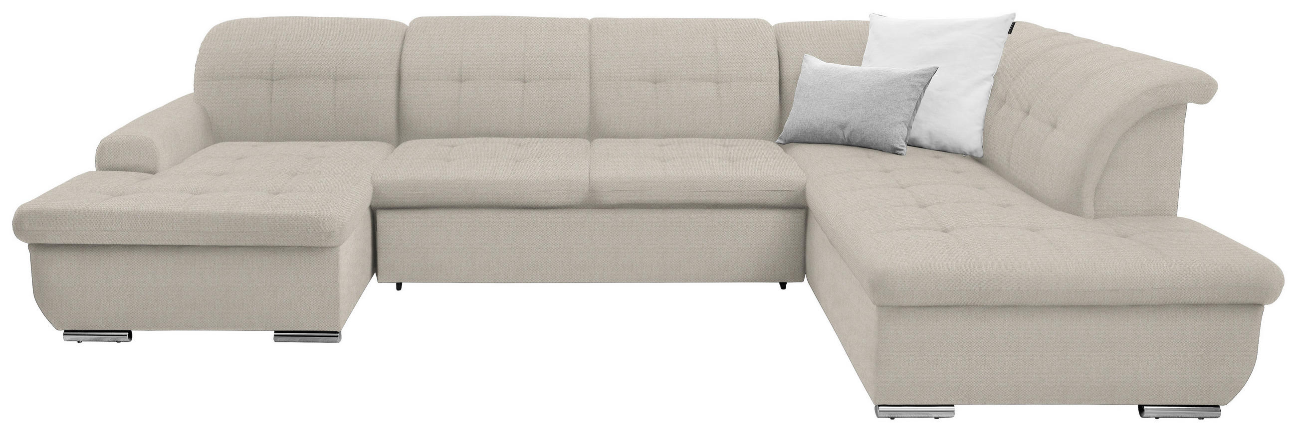 WOHNLANDSCHAFT in Flachgewebe Creme  - Silberfarben/Creme, Design, Textil/Metall (145/342/208cm) - Cantus