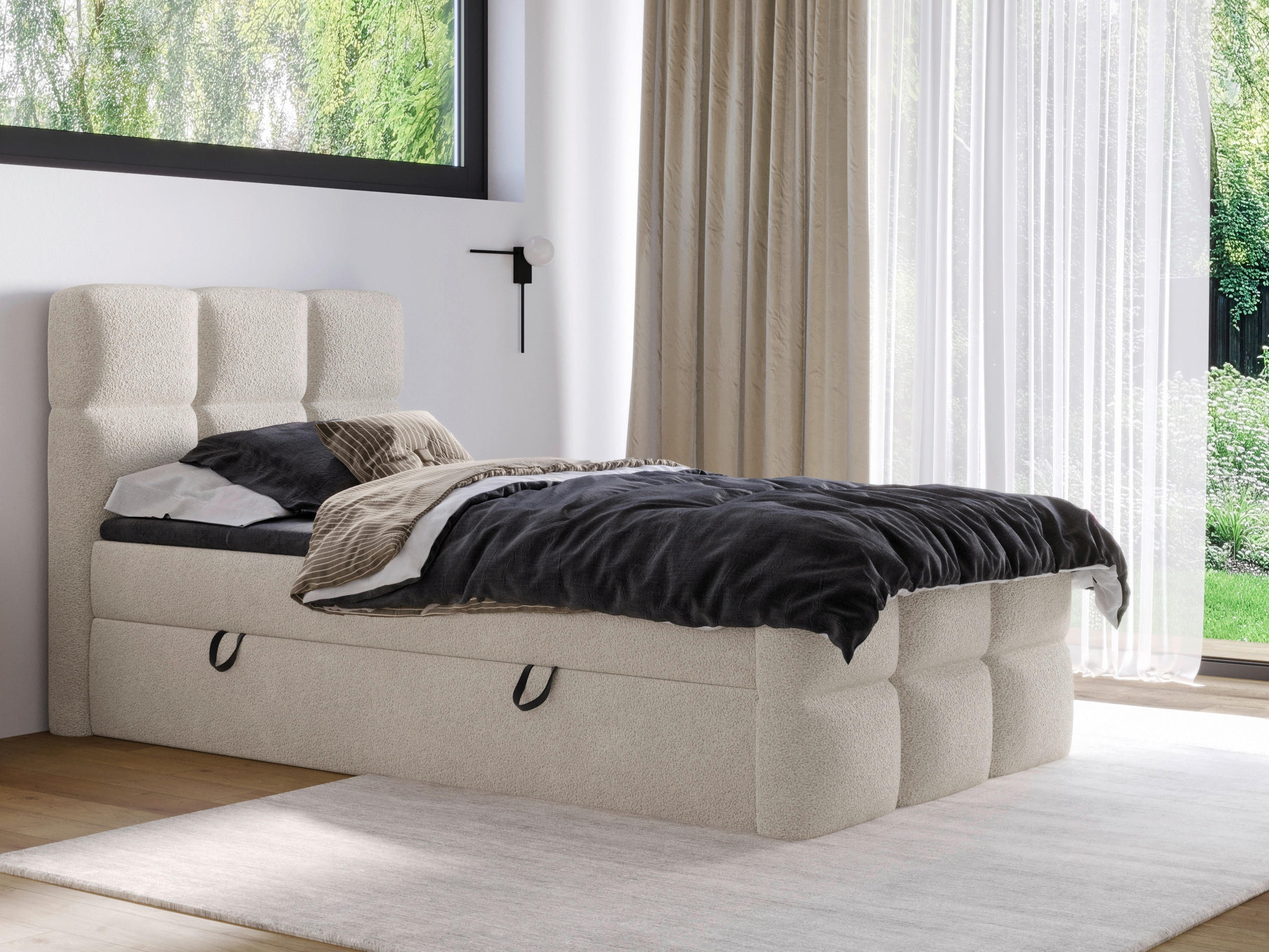 BOXBETT 120/200 cm  in Beige  - Beige/Schwarz, Design, Holzwerkstoff/Kunststoff (120/200cm) - Xora