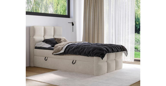 BOXBETT 120/200 cm,  in Beige, gepolstertes Kopfteil, Bettkasten, Topper, H3 = fest  - Beige/Schwarz, Design, Holzwerkstoff/Kunststoff (120/200cm) - Xora