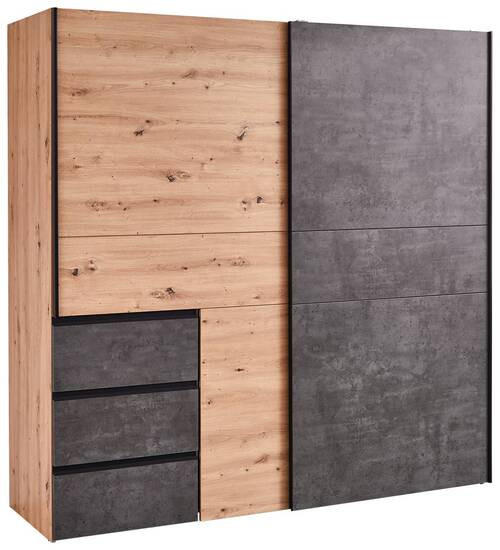 SCHWEBETÜRENSCHRANK 200/200/61 cm 2-türig Dunkelgrau, Eiche Artisan  - Dunkelgrau/Schwarz, KONVENTIONELL, Holzwerkstoff/Kunststoff (200/200/61cm) - Carryhome