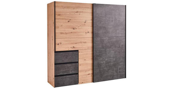 SCHWEBETÜRENSCHRANK in Dunkelgrau, Eiche Artisan - Dunkelgrau/Schwarz, KONVENTIONELL, Holzwerkstoff/Kunststoff (170/200/61cm) - Carryhome