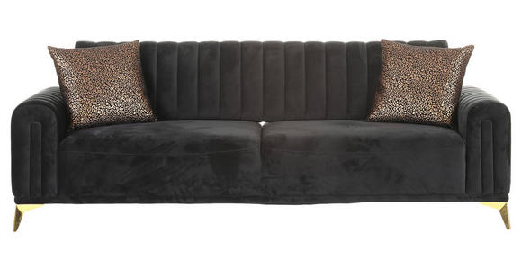 BIGSOFA in Samt Schwarz  - Goldfarben/Schwarz, Trend, Textil/Metall (235/90/100cm) - Carryhome