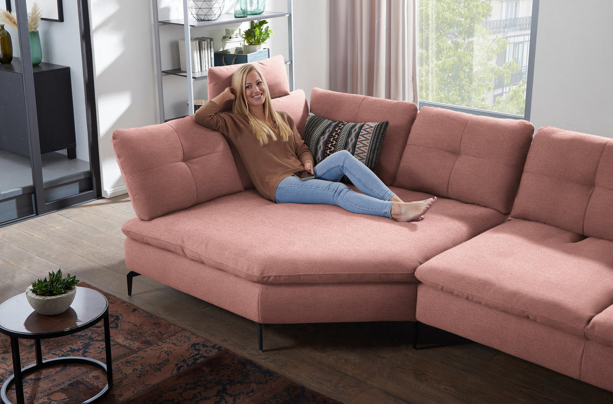 ECKSOFA in Flachgewebe Altrosa  - Schwarz/Altrosa, Design, Textil/Metall (157/344cm) - Chilliano