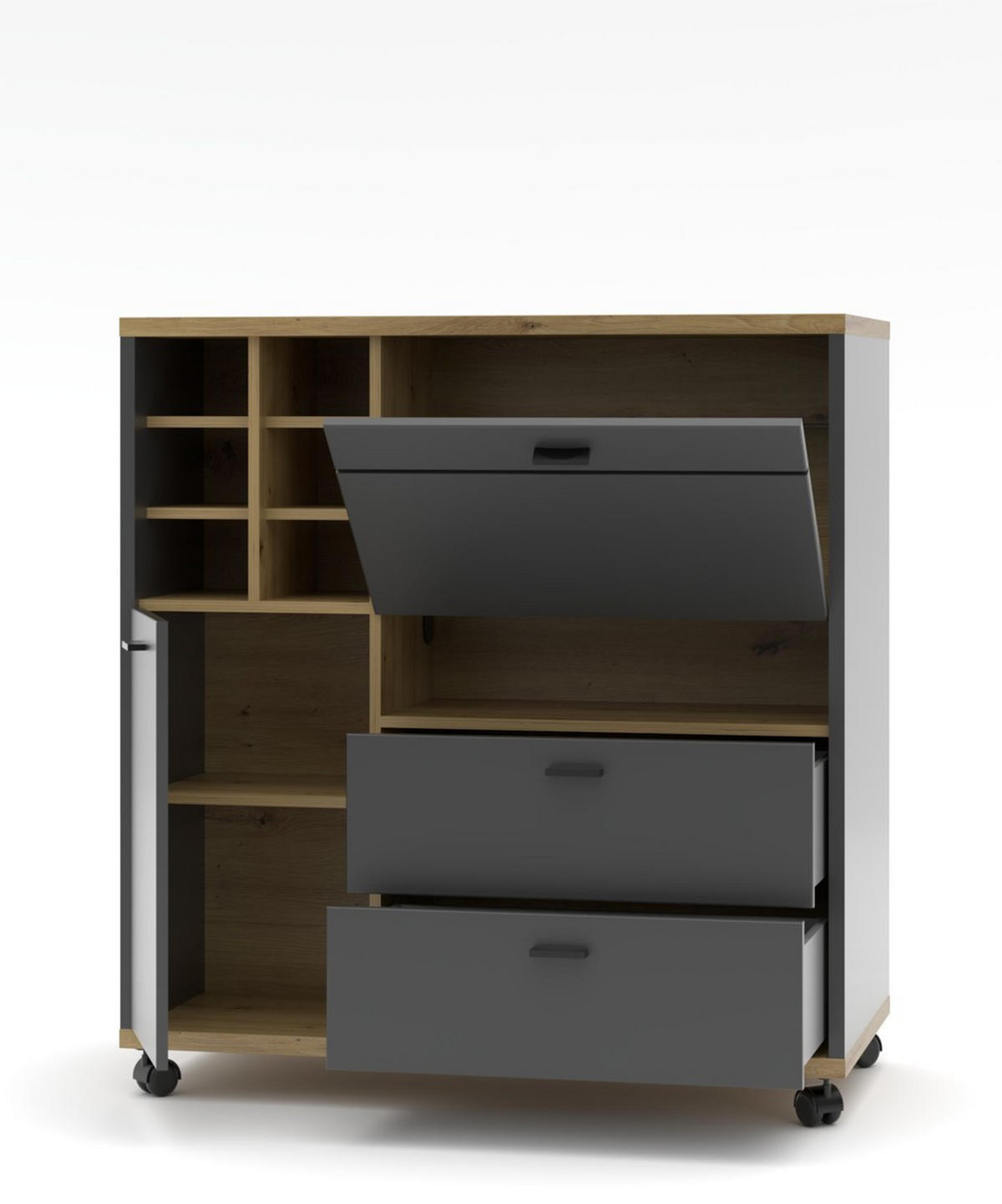 RAUMTEILER  in Holzwerkstoff   - Graphitfarben/Schwarz, Design, Glas/Holzwerkstoff (105/112/53cm) - MID.YOU