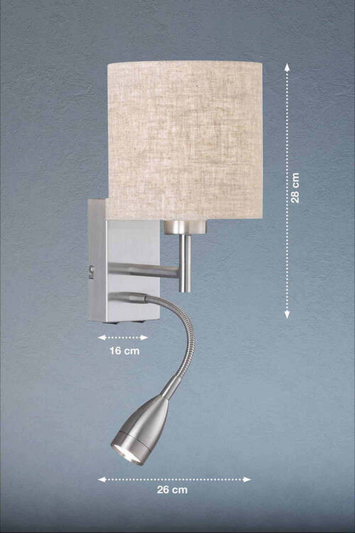 WANDLEUCHTE - Sandfarben/Nickelfarben, Basics, Textil/Metall (16/28cm) - Fischer & Honsel