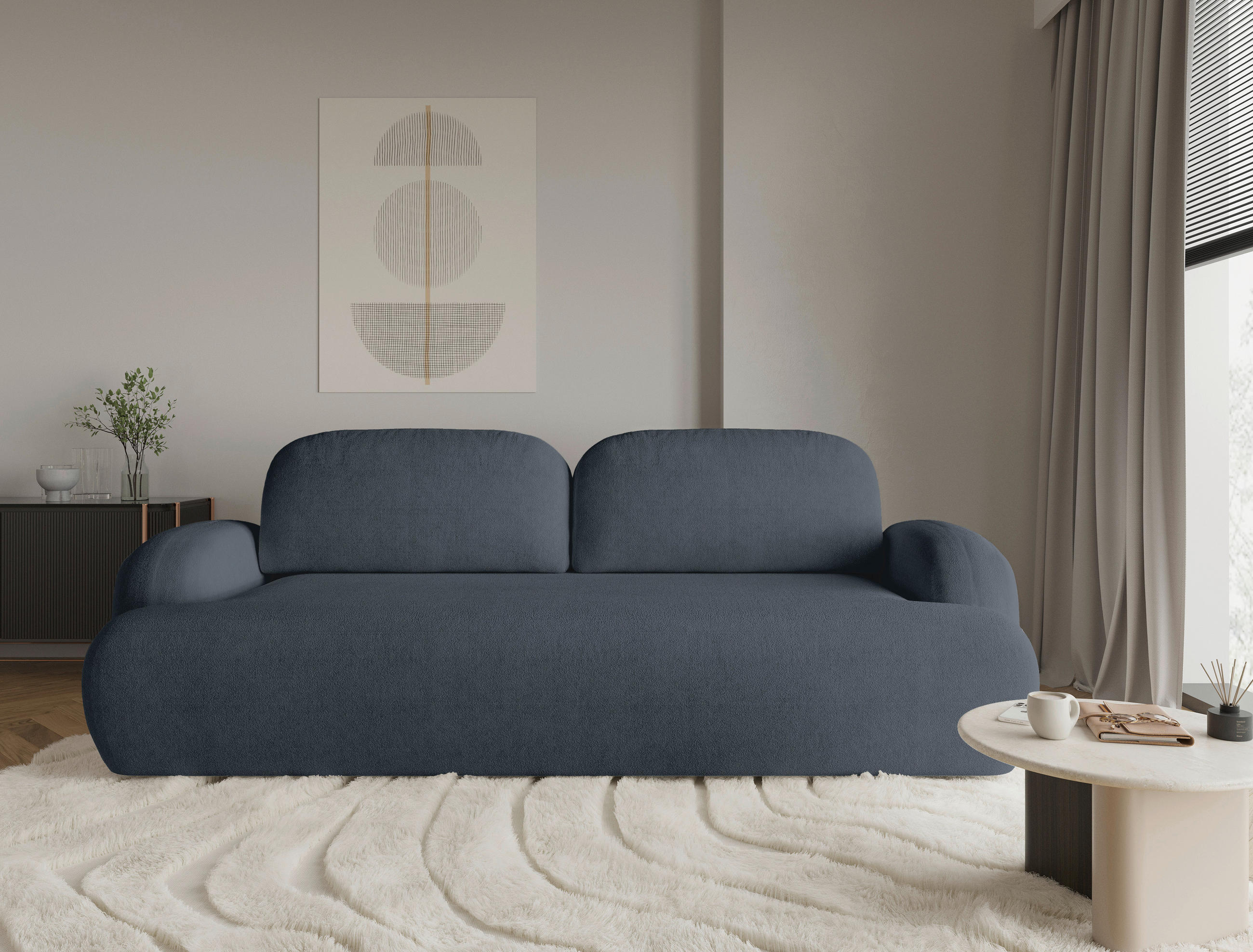 3-SITZER-SOFA Sevilla Plus in Bouclé Blau  - Blau/Schwarz, Design, Kunststoff/Textil (256/93/120cm) - MID.YOU