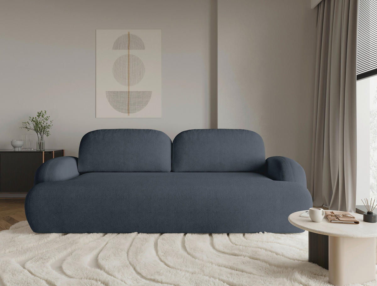 3-SITZER-SOFA Sevilla Plus in Bouclé Blau  - Blau/Schwarz, Design, Kunststoff/Textil (256/93/120cm) - MID.YOU