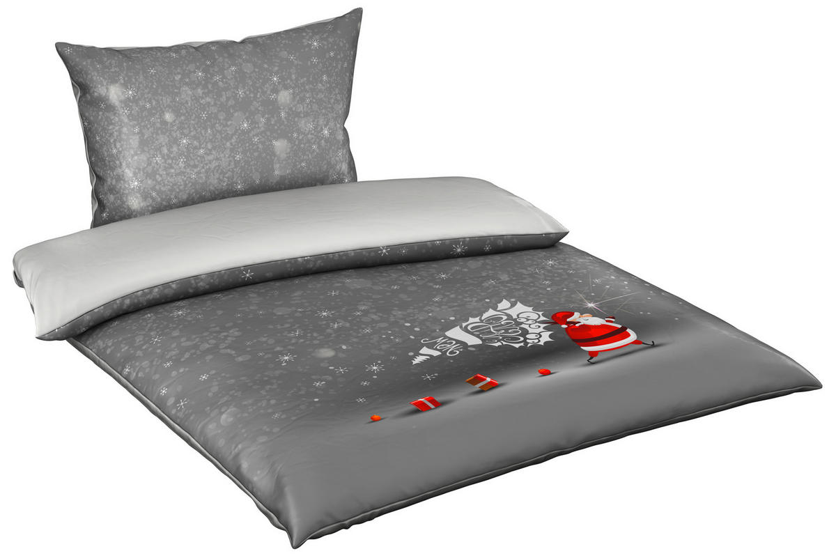 OBOJESTRANSKA POSTELJNINA Christmas Collection 140/200 cm saten siva  - siva, Basics, tekstil (140/200cm) - X-Mas