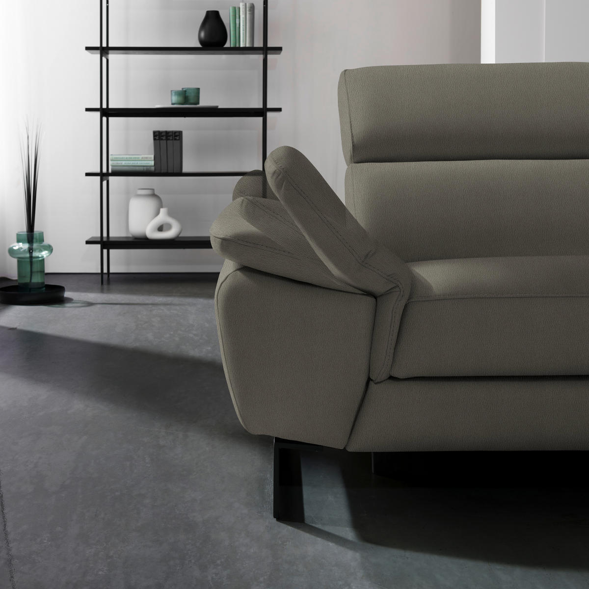 ECKSOFA in Echtleder Graubraun  - Graubraun/Schwarz, Design, Leder/Metall (225/281cm) - Celina Home