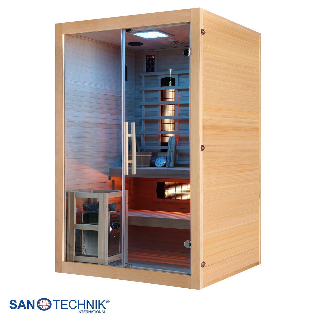 INFRAROTKABINE für 2 Personen  - Naturfarben, Basics, Glas/Holz (130/120/200cm) - Sanotechnik