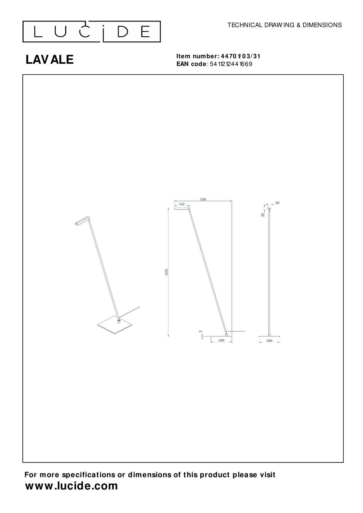 LED-STEHLEUCHTE LAVALE 54.9/20/137.9 cm   - Design (54.9/20/137.9cm) - Lucide