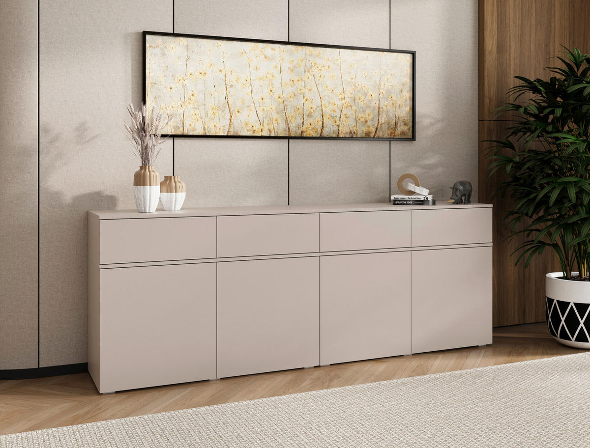 SIDEBOARD  220/80/40 cm 4 Schublade(n)  - Kaschmir/Silberfarben, Design, Holzwerkstoff/Kunststoff (220/80/40cm) - Xora