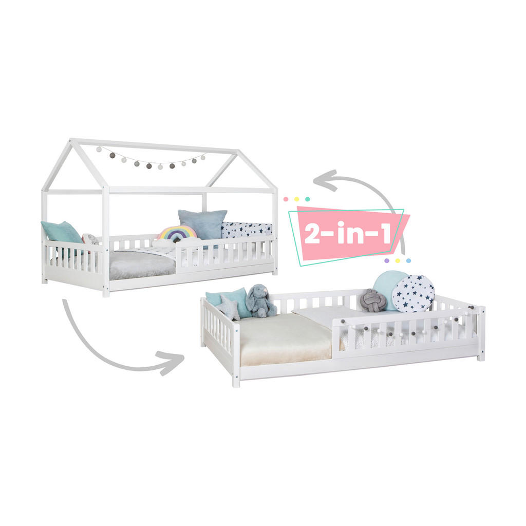 Kinderbett Duo 90x200 cm Kiefer Massiv Weiß