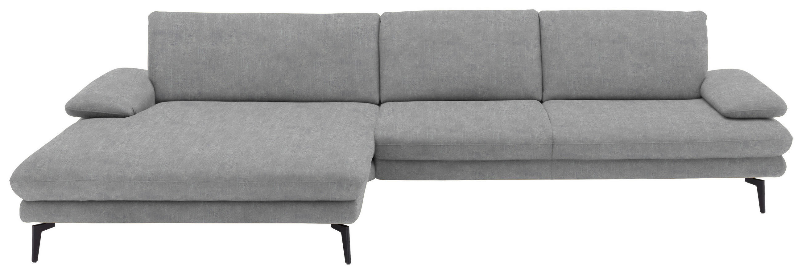 ECKSOFA in Velours Hellgrau  180/310 cm  - Hellgrau/Schwarz, Design, Textil/Metall (180/310cm) - Dieter Knoll