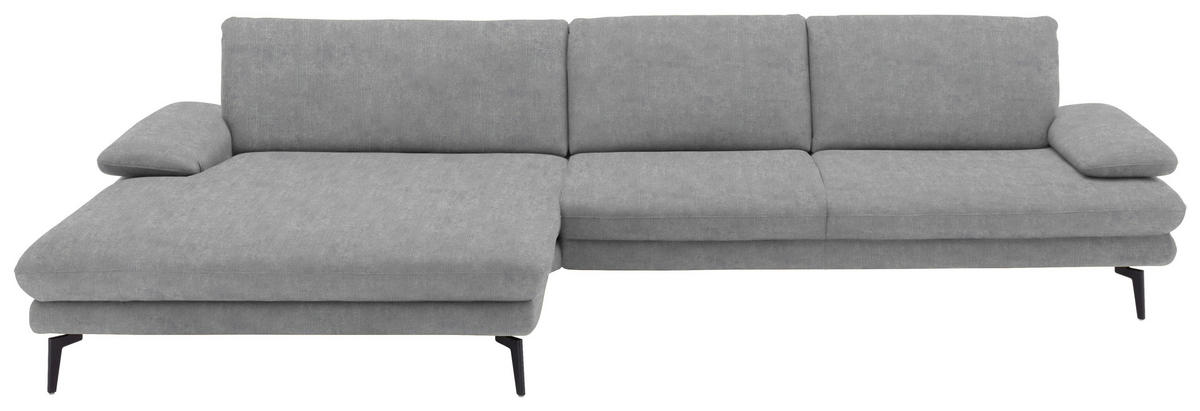 ECKSOFA in Velours Hellgrau  180/310 cm  - Hellgrau/Schwarz, Design, Textil/Metall (180/310cm) - Dieter Knoll