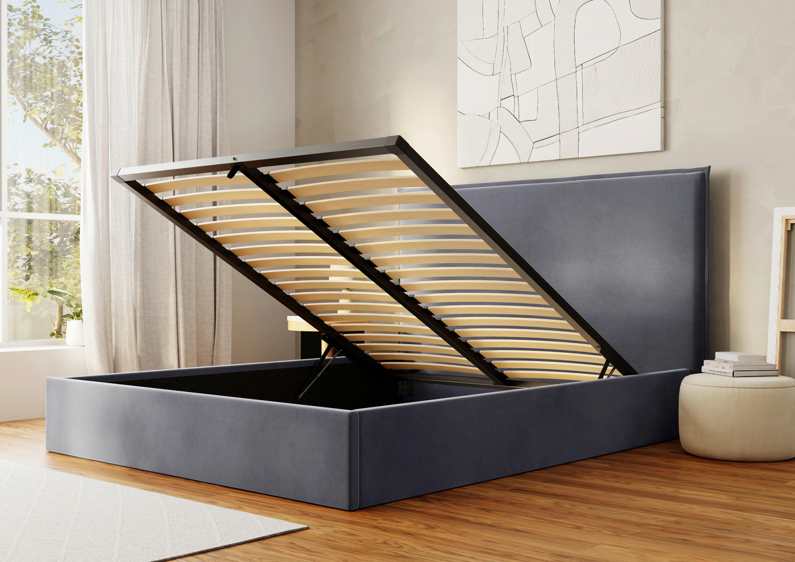 POLSTERBETT Bettkasten, Lattenrost 160/200 cm  in Anthrazit  - Anthrazit/Schwarz, Design, Holz/Textil (160/200cm) - Boxxx