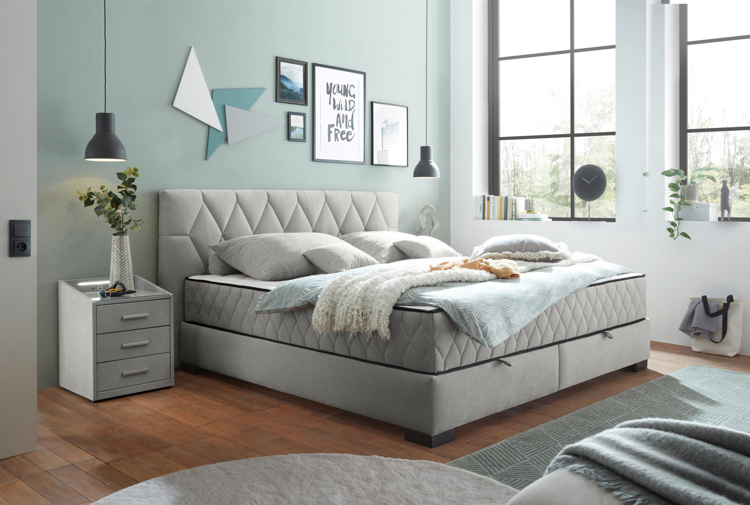 BOXBETT 180/200 cm  in Hellgrau  - Hellgrau/Schwarz, MODERN, Holzwerkstoff/Kunststoff (180/200cm) - MID.YOU