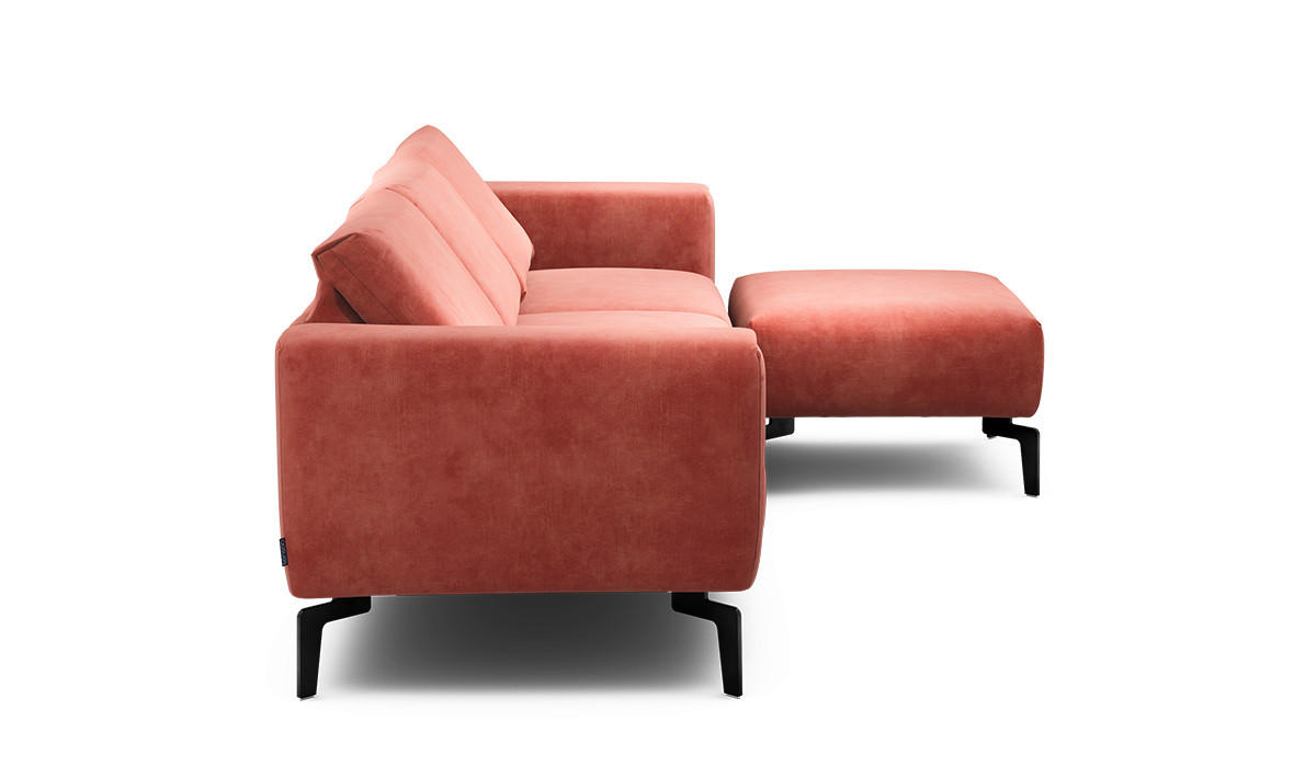 Dreisitzer inkl. Hocker Samt Rosa  - Schwarz/Rosa, Design, Textil/Metall (250/86/86-94cm) - SENSOO