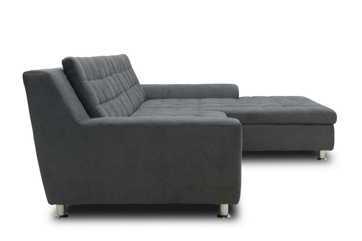 ECKSOFA MORTON Dunkelgrau Mikrofaser  - Chromfarben/Dunkelgrau, MODERN, Textil/Metall (304/200/84cm) - MID.YOU