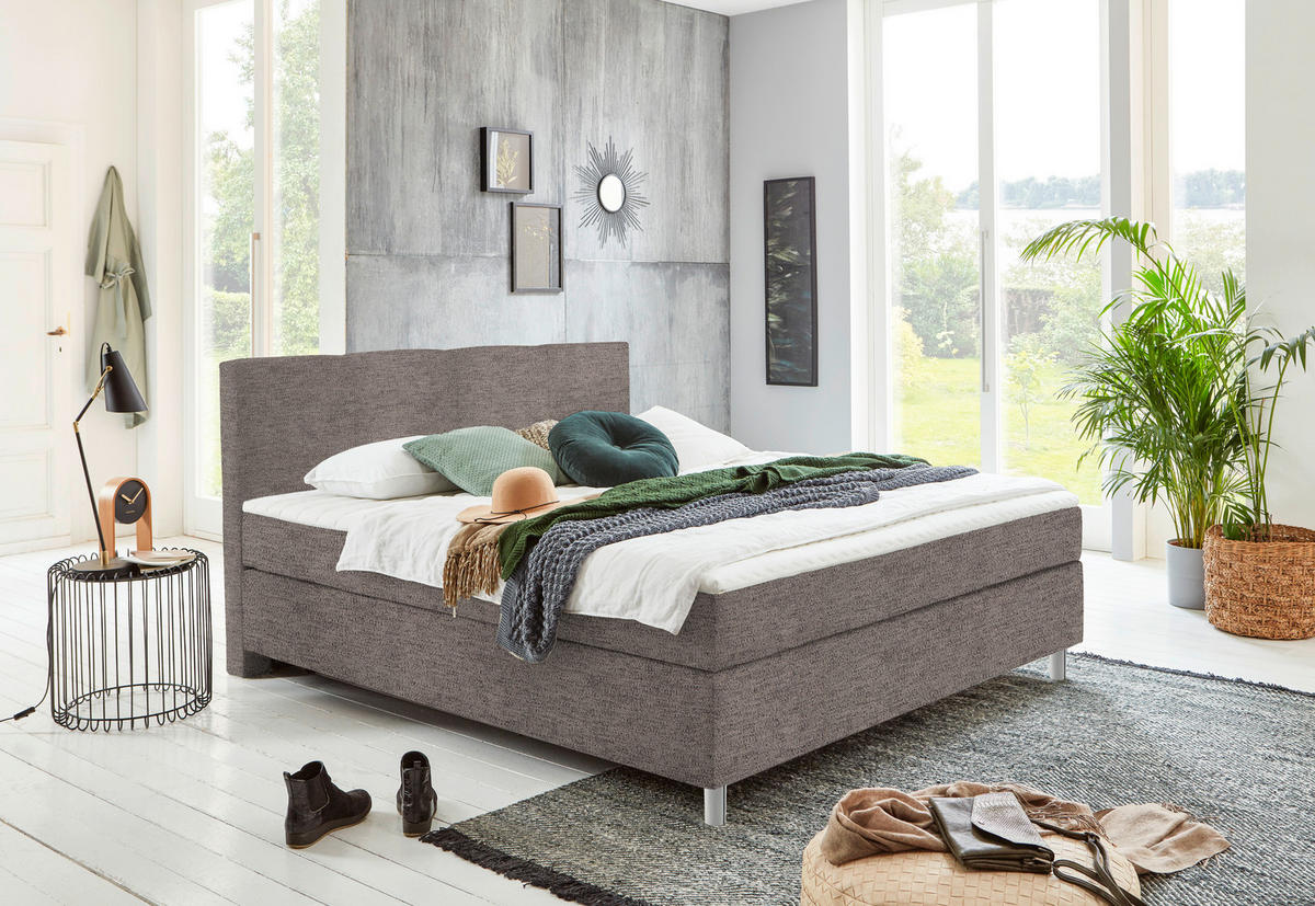 BOXSPRINGBETT 100/200 cm  in Braun  - Chromfarben/Braun, Konventionell, Kunststoff/Textil (100/200cm) - Hom`in