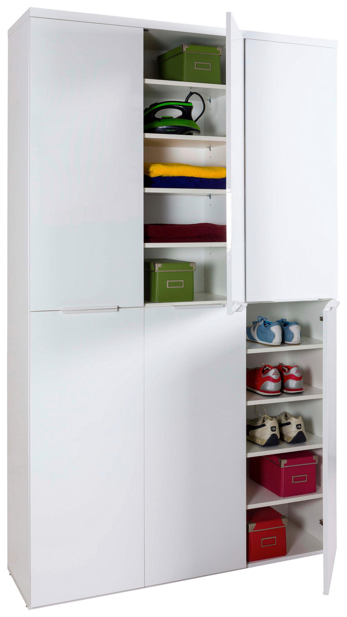 SCHUHSCHRANK Weiß Hochglanz  - Weiß Hochglanz/Schwarz, Basics, Holzwerkstoff/Kunststoff (120/200/35cm) - Carryhome