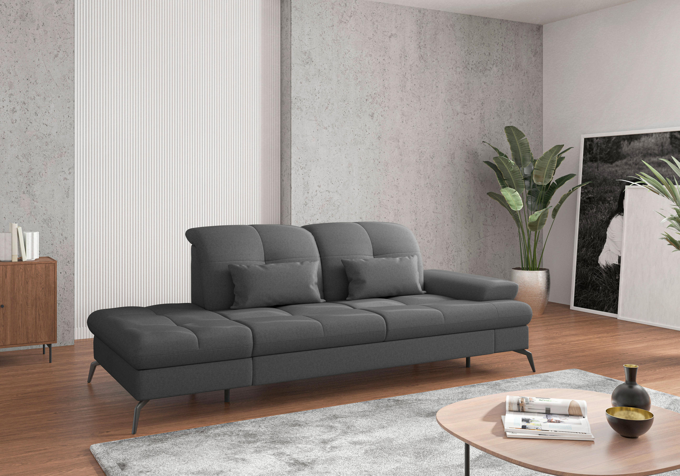 RÉCAMIERE in Flachgewebe Dunkelgrau  - Dunkelgrau/Schwarz, KONVENTIONELL, Textil/Metall (231/90/122cm) - Sit & More