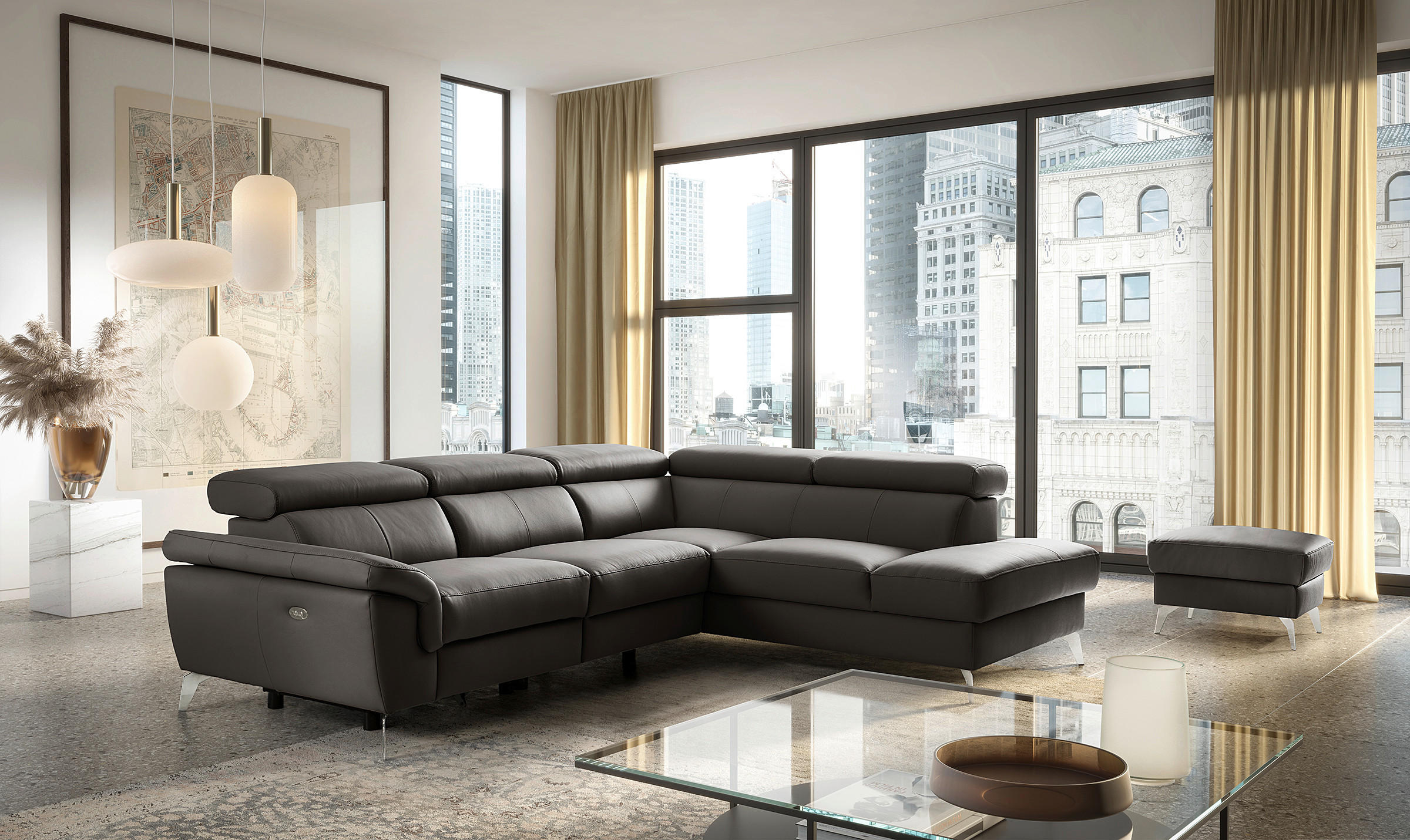 ECKSOFA  in Lederlook Echtleder Dunkelbraun  265/210 cm  - Chromfarben/Dunkelbraun, Design, Leder/Textil (265/210cm) - Livetastic