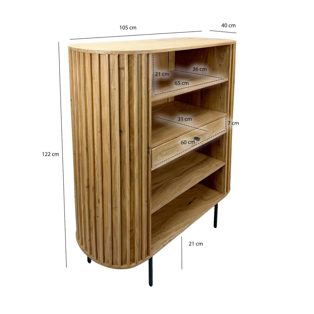 ÁLLÓPOLC 105/122/40 cm akáciaszínű  - akáciaszínű/fekete, Design, fém/fa (105/122/40cm) - Livetastic