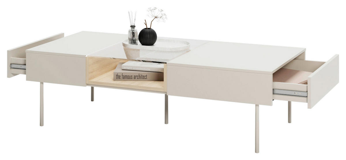 COUCHTISCH 132/61/39 cm  in Glas, Holzwerkstoff  - Kaschmir/Eichefarben, MODERN, Glas/Holzwerkstoff (132/61/39cm) - Carryhome