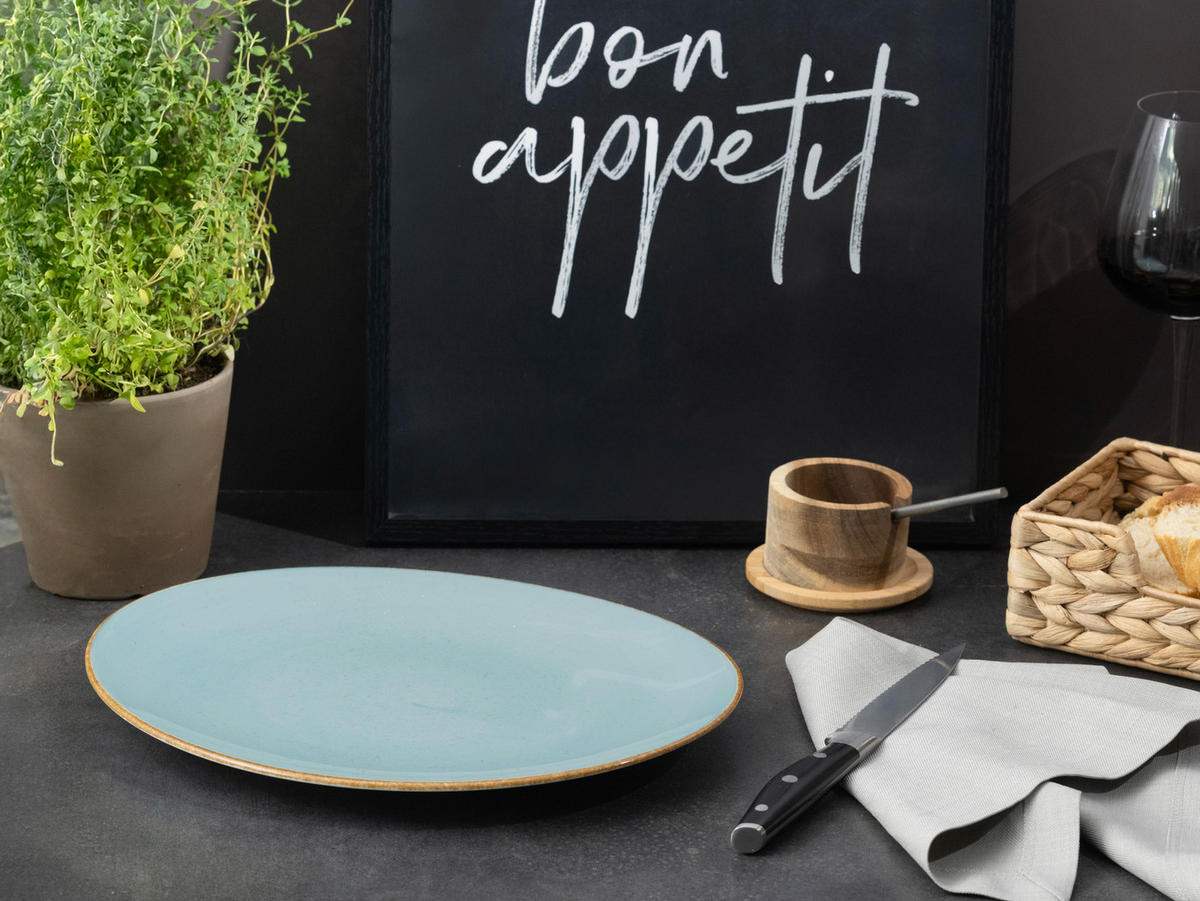 STEAKTELLERSET Vintage Nature Aqua 4-teilig  - Hellblau, Basics, Keramik - Creatable