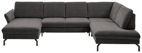 WOHNLANDSCHAFT Grau Velours  - Schwarz/Grau, Design, Textil/Metall (179/335/220cm) - Beldomo System