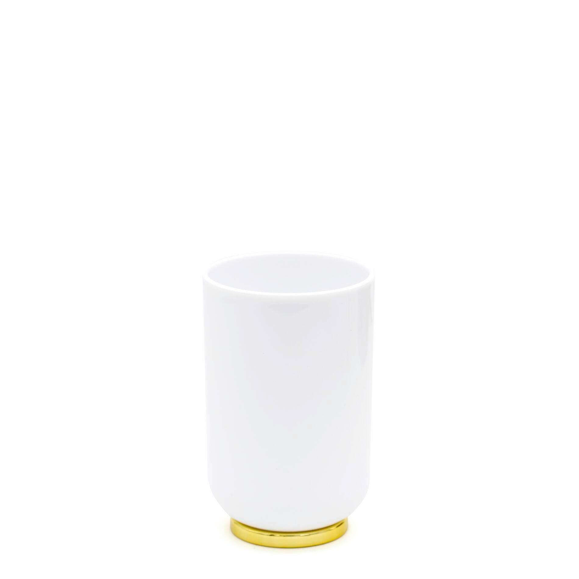 ZAHNPUTZBECHER Kunststoff  - Weiss/Goldfarben, Basics, Kunststoff (7,1/11,1/7,1cm) - Sadena