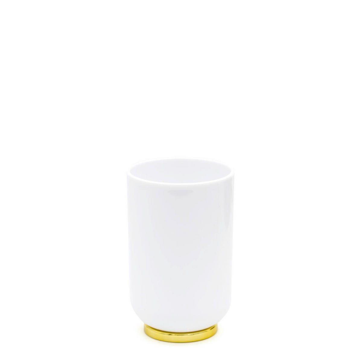 ZAHNPUTZBECHER Kunststoff  - Weiss/Goldfarben, Basics, Kunststoff (7,1/11,1/7,1cm) - Sadena