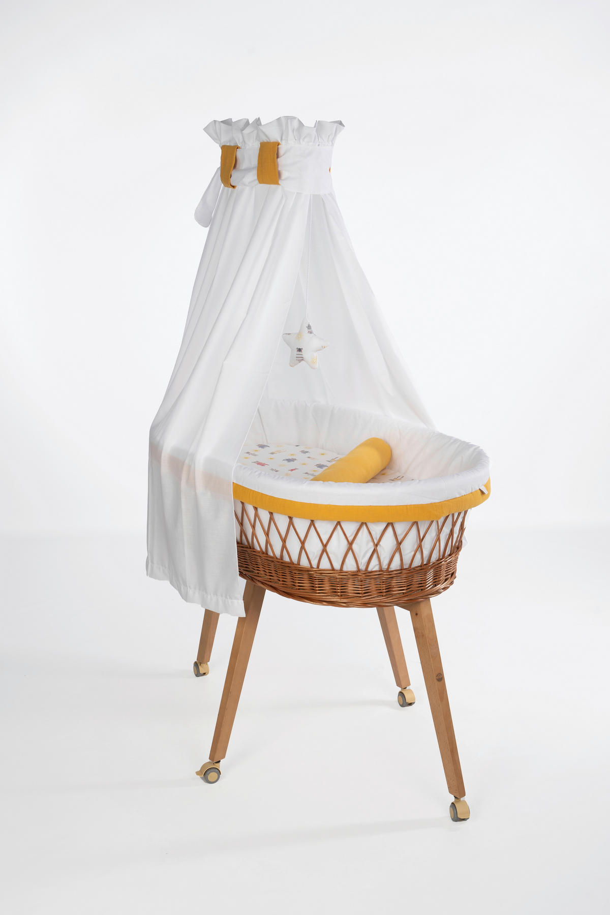 STUBENWAGEN-KOMPLETTSET Babybett Lounge Natur Pyjamabär   - Currygelb/Buchefarben, Basics, Holz/Textil (60/167/100cm) - Mionido